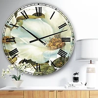 Designart White Blossoming Flower Close-Up Traditional Wall Clock