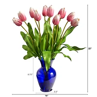 22" Mauve Dutch Tulip Arrangement in Blue Vase