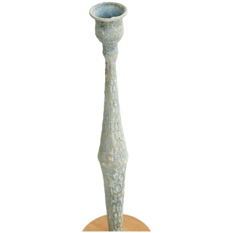 Light Blue Metal Textured Tapered Candle Holder Set