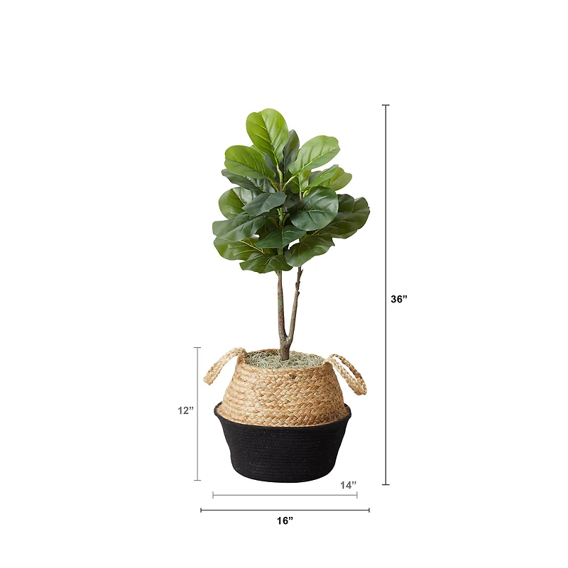 3ft. Artificial Fiddle Leaf Fig Tree With Handmade Cotton & Jute Woven Planter Set DIY Kit