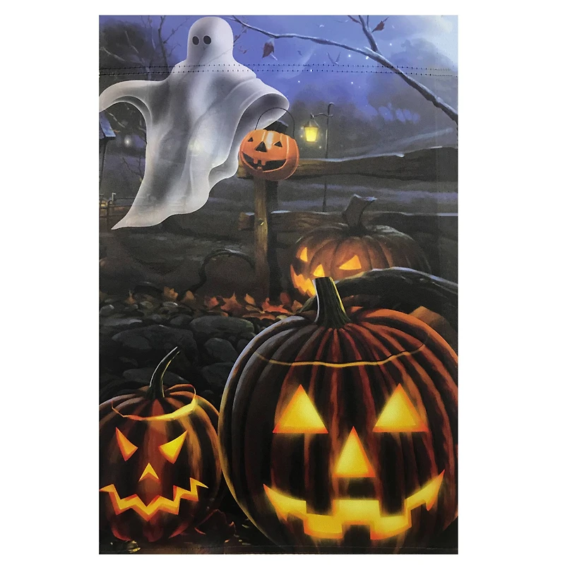 Pumpkins & Ghost Spooky Halloween Outdoor Garden Flag, 28" x 40"