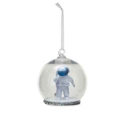 Hello Honey® 4.25" White & Blue Round Astronaut Snow Globe Ornament