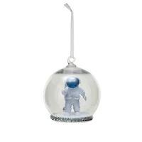 Hello Honey® 4.25" White & Blue Round Astronaut Snow Globe Ornament