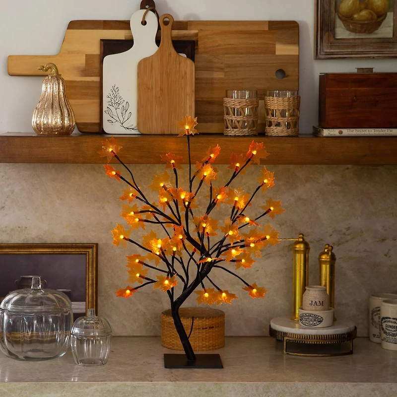 18in. Pre-Lit Autumn Artificial Maple Fall Tree with 48 Warm White LED Maple Shaped Lights