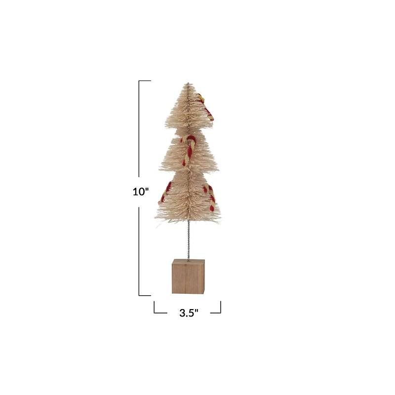 Hello Honey® Natural Sisal Bottle Brush Tree with Chenille Candy Cane & Wood Base