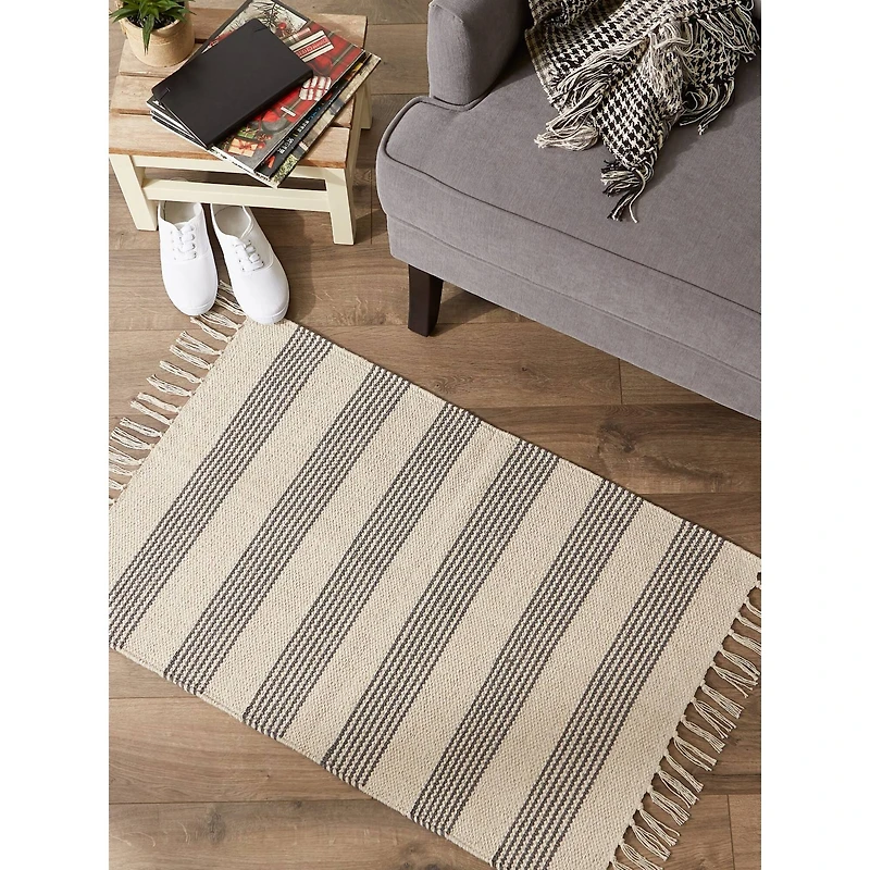 DII® Gray Ticking Stripe Hand-Loomed Rug, 2ft. x 3ft.
