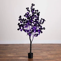 5ft. Pre-Lit Artificial Halloween Black Eucalyptus Tree with 220 Orange & Purple LED Lights
