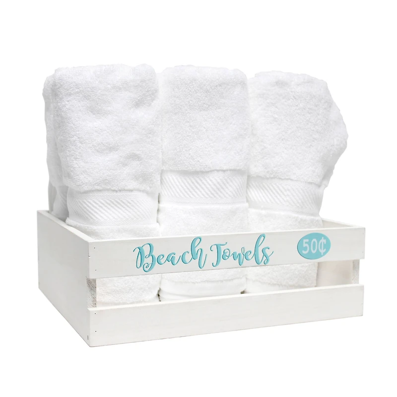 Elegant Designs Small White Wash Coastal Towel Holder, Frame & Toilet Paper Holder Set