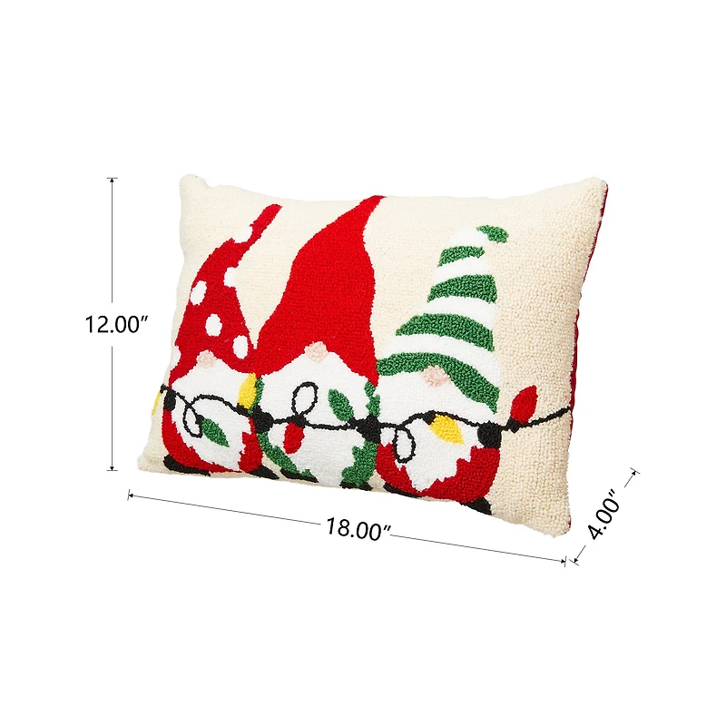 Glitzhome® Hooked Christmas Gnomes Throw Pillow