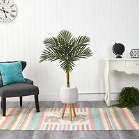 4.5ft. Golden Cane Artificial Palm Tree in White Planter with Stand