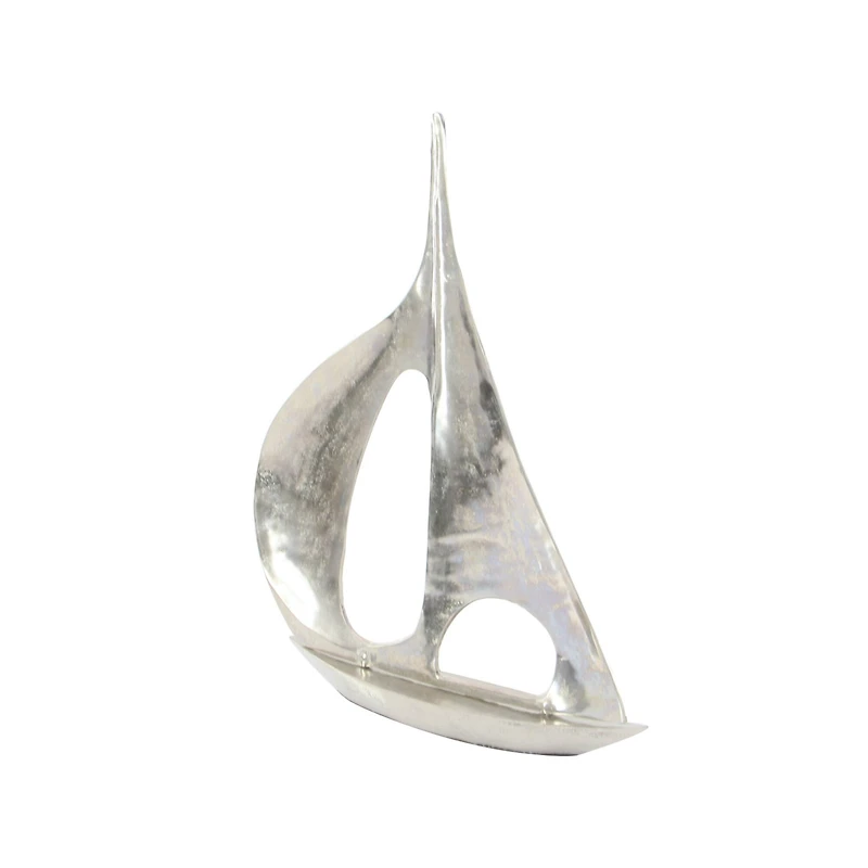 37" Silver Aluminum Sailboat Sculpture