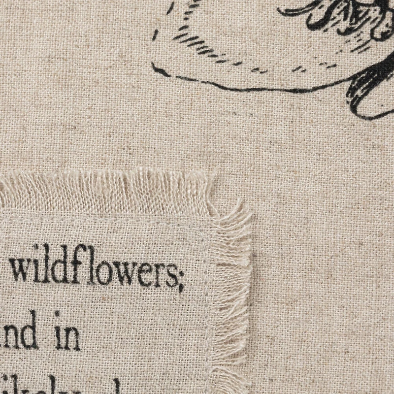 Hello Honey® Natural & Black Text, Flowers & Bird Designs Linen Blend Lumbar Pillow