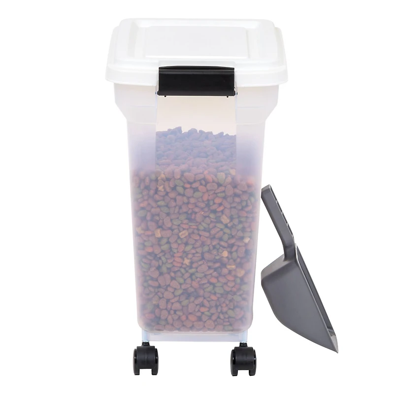 IRIS Clear, White, Black & Dark Gray 28qt. Food Container With Sealed Top & Scoop