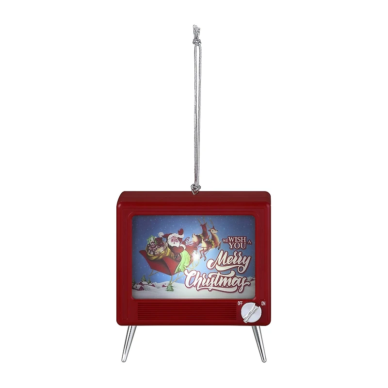 Red Plastic Musical LED TV Ornament