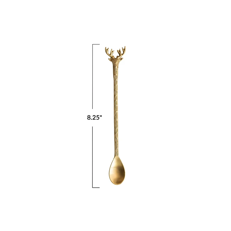 Hello Honey® 8" Gold Reindeer Handle Brass Cocktail Spoon