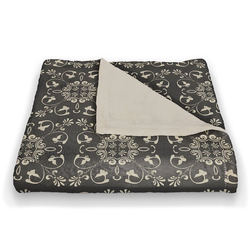 Charcoal Medallion Pattern 50" x 60" Coral Fleece Blanket