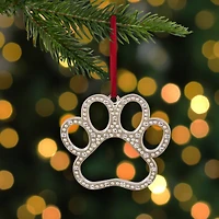 2.5" Silver & Red Paw Print with European Crystals Ornament