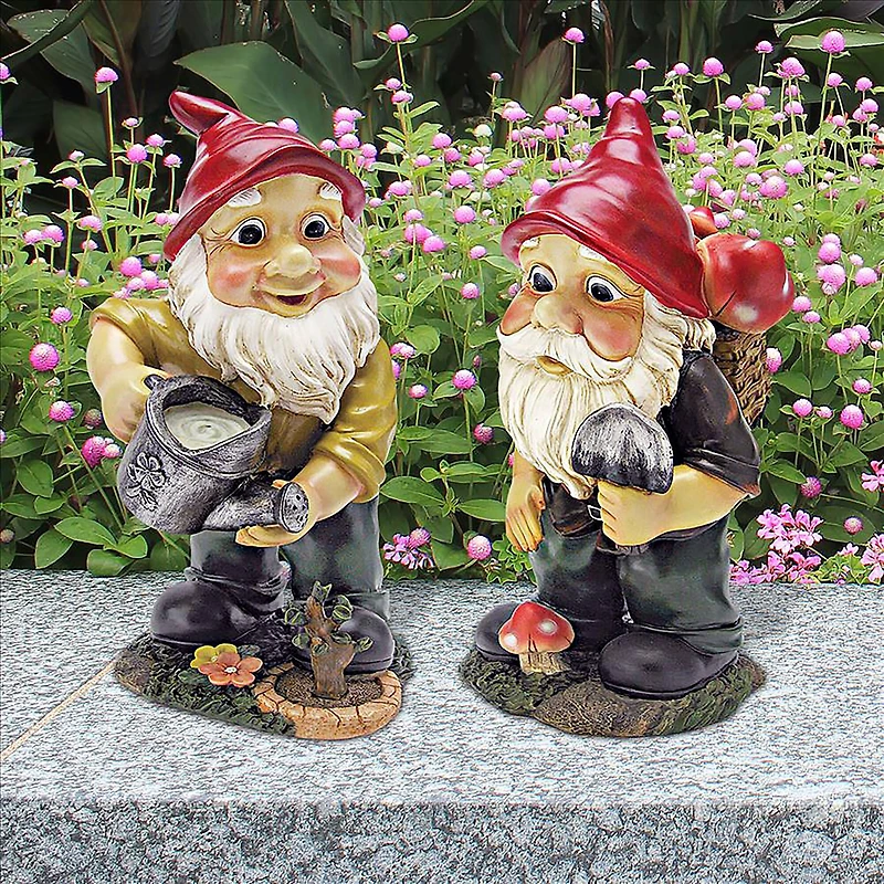 Design Toscano 12" Gulliver & Mushroonie Garden Gnome Statue Set