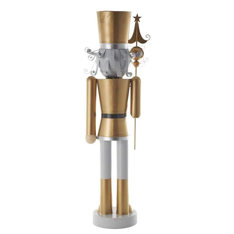46.5" Gold & Silver Metal Standing Nutcracker Sculpture