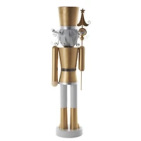 46.5" Gold & Silver Metal Standing Nutcracker Sculpture
