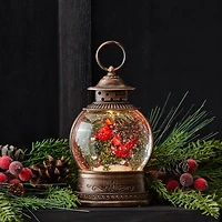 8.25" LED Snow Globe Lantern with Cardinal Bird Couple 