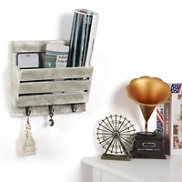 NEX™ 10" Weathered Green Wood Wall-Mounted Mail & Key Holder Organizer with 3 Key Hooks