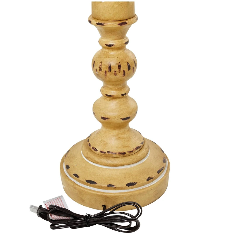 Brown Polystone Turned Style Floor Lamp with Drum Shade 16" x 16" x 60"