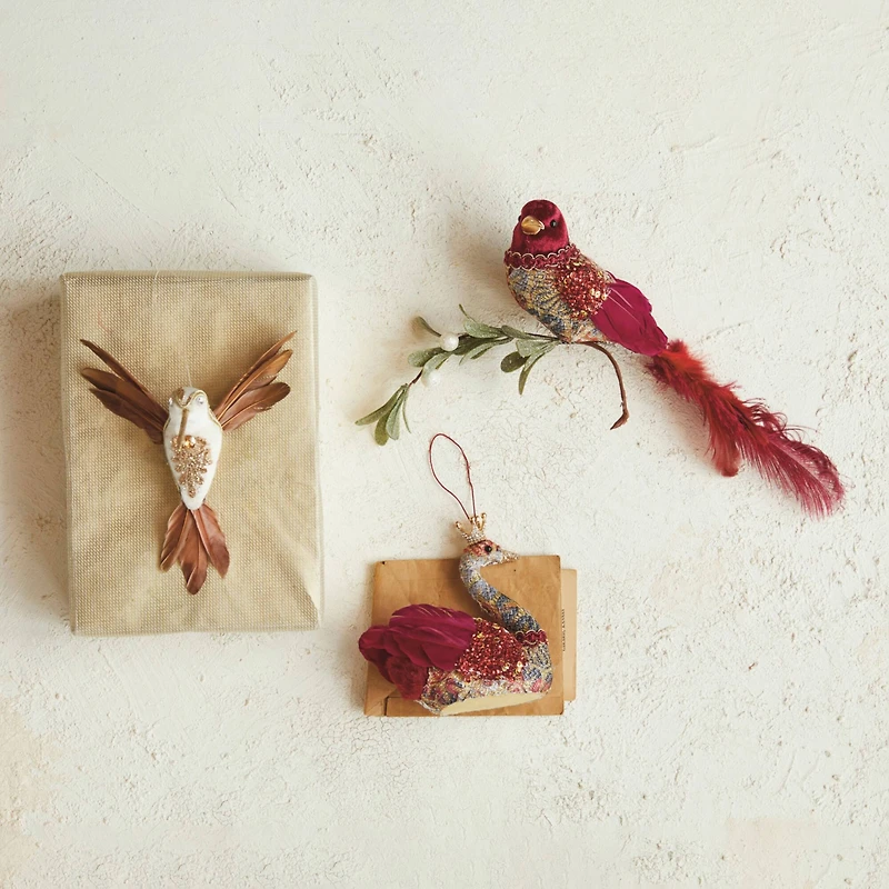 Hello Honey® 5" Feather Swan Ornament with Crown, Glitter & Sequins