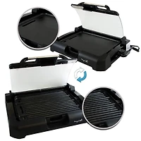 Megachef Reversible Indoor Grill & Griddle With Removable Glass Lid
