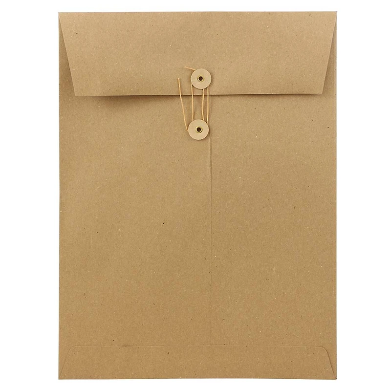 JAM Paper 9" x 12" Brown Kraft Booklet Envelopes with Button & String Closure, 25ct.