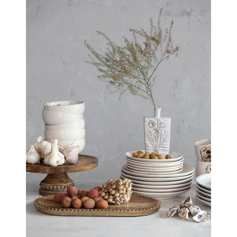 Hello Honey® 11.5" Hand-Carved Mango Wood Pedestal with Wood Beads