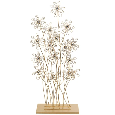 3.25ft. Gold Colored Metal Floral Sculpture with Crystal Embellishments