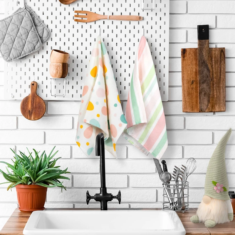 26" Pastel Stripes & Eggs Easter Kitchen Tea Towel Set