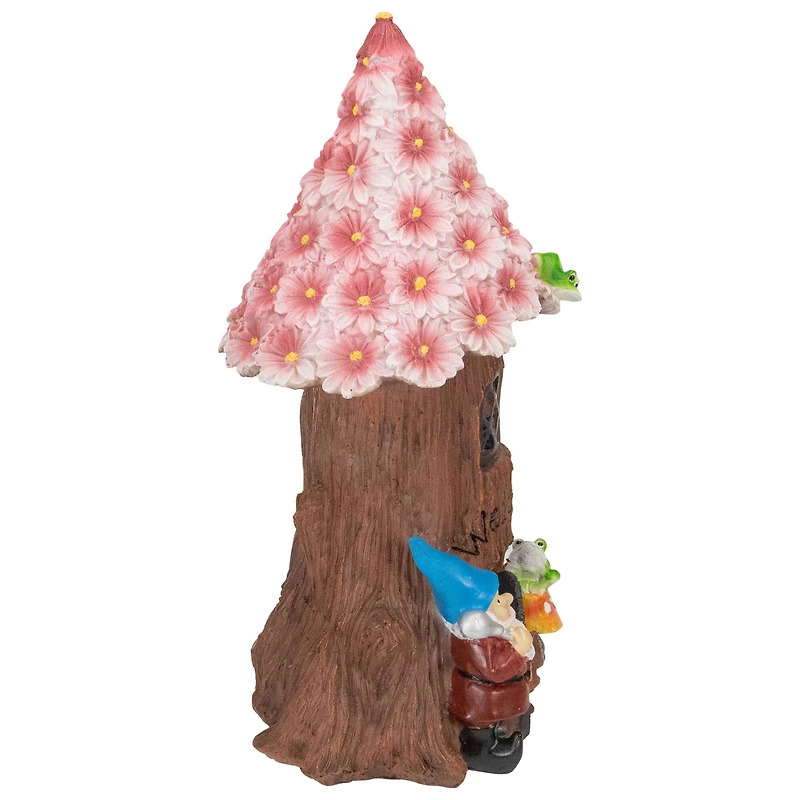 14" Solar Lighted Bless Our Home Gnome Tree House Outdoor Garden Statue