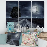 Designart - Paved Road Under A Full Moon