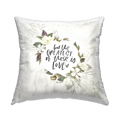 Stupell Industries Greatest Love Soft White Rustic Florals Throw Pillow, 18" x 18"