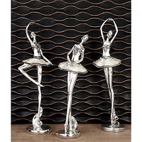 Set of 3 Silver Polystone Modern Dancer Sculpture, 18", 18", 16"