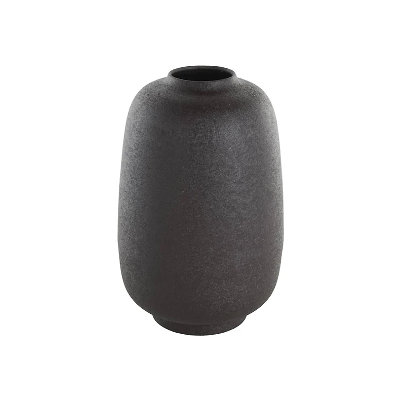 12" Black Textured Rounded Metal Vase