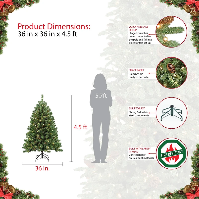 4.5ft. Pre-Lit Northern Fir Artificial Christmas Tree, Clear Lights