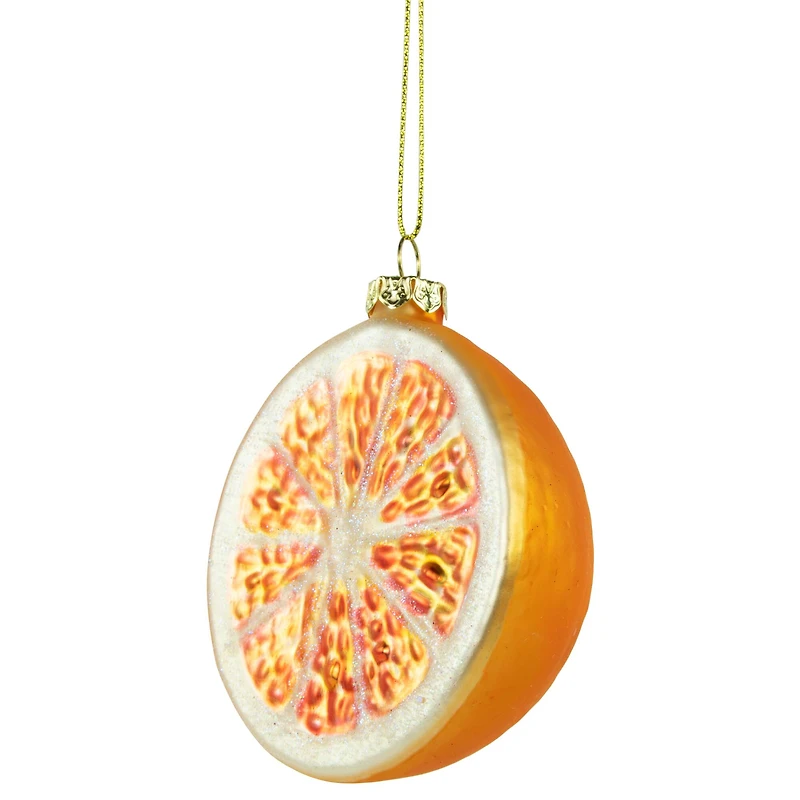 3.5" Glittered Orange Slice Glass Ornament