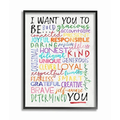 Stupell Industries White with Multicolored I Want You To Be Inspirational Quote Black Framed Wall Art