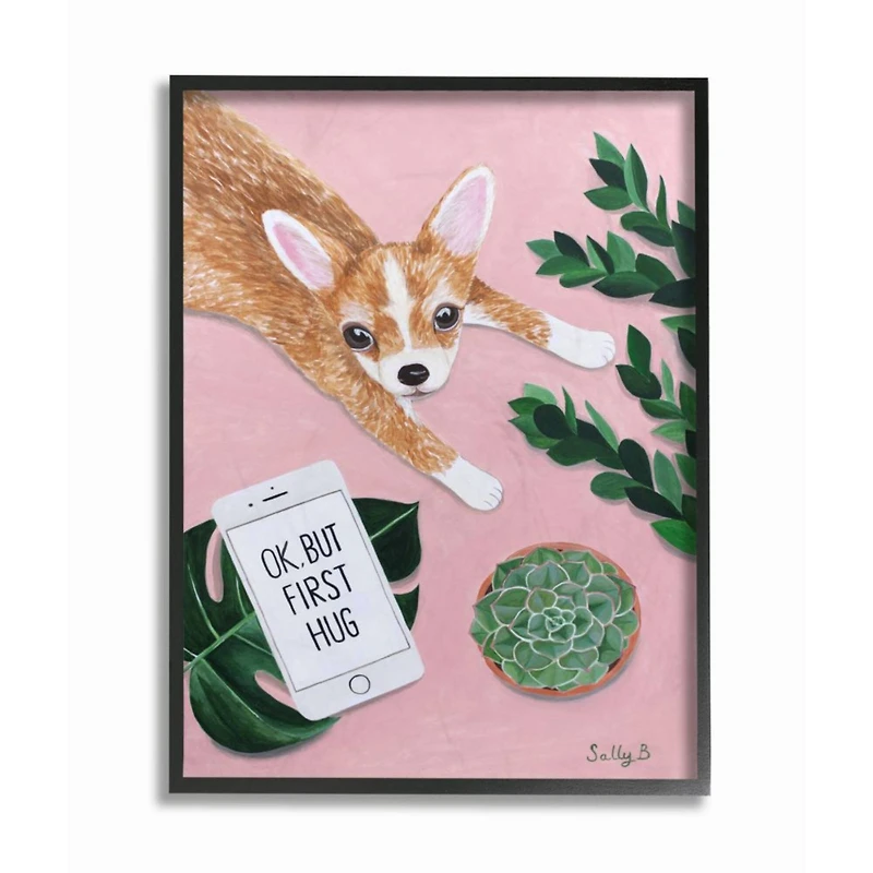 Stupell Industries Chihuahua with Phone Black Framed Wall Art