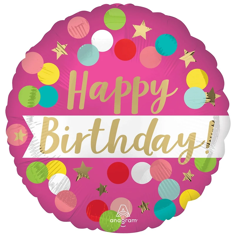 18" Happy Birthday Pink Confetti Foil Balloon
