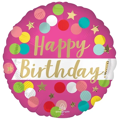 18" Happy Birthday Pink Confetti Foil Balloon