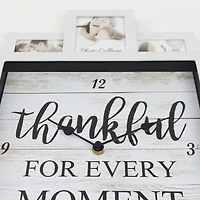 White Farmhouse Shabby-Chic "Thankful" Picture Frame Wall Collage Clock