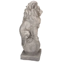 18" Lion Sitting on Ball Pedestal Outdoor Garden Statue