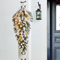 Glitzhome® 36" Pre-Lit Flocked Christmas Teardrop with LED Lights and Timer