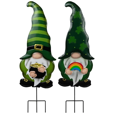 27.5" Pot of Gold & Rainbow St Patrick's Day Gnomes Outdoor Garden Stakes Set