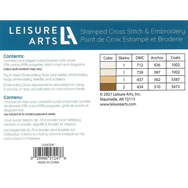 Leisure Arts® Bread & Wheat Cloth Cover Stamped Cross Stitch & Embroidery Kit