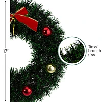 17" Green Tinsel Artificial Christmas Wreath with Bow